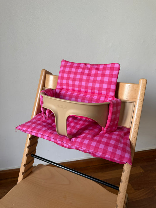 Cushion Set Waterproof compatible with Stokke Tripp Trapp Highchair- Vichy gingham pink