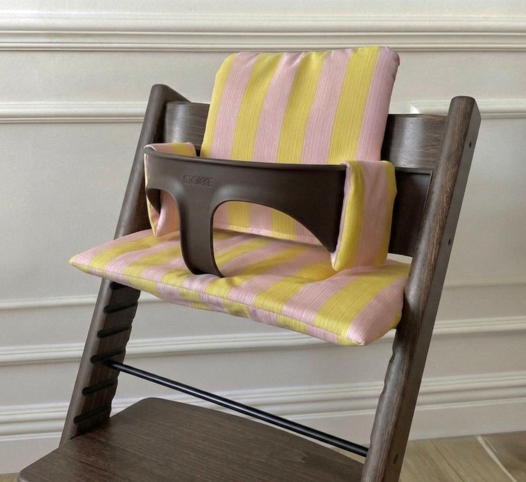 St. Tropez Striped Cushion Set Waterproof compatible with Stokke Tripp Trapp Highchair- Pink Yellow