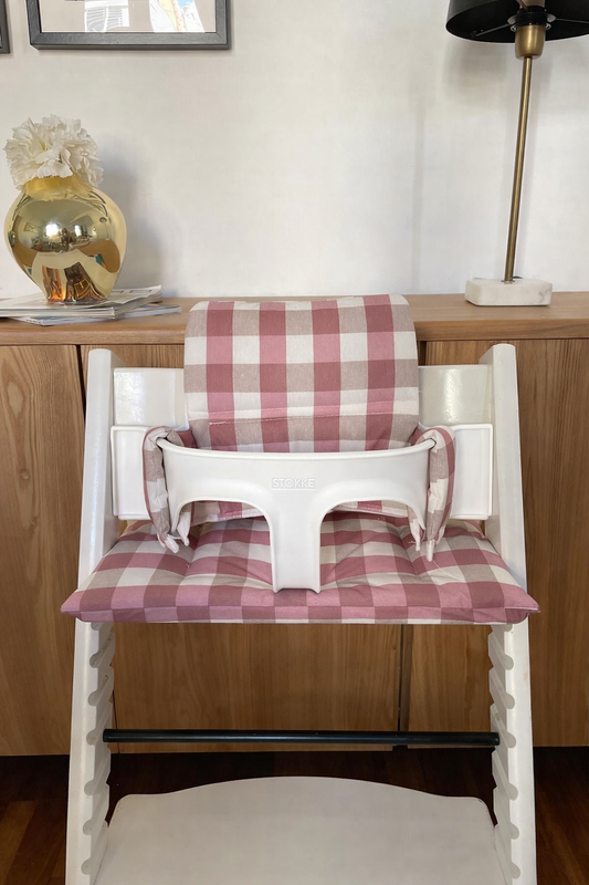 Large Pink Plaid Cushion Set Waterprood compatible with Stokke Tripp Trapp Highchair