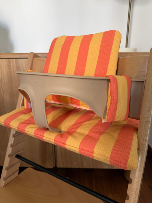 St. Tropez Striped Cushion Set Waterproof compatible with Stokke Tripp Trapp Highchair- orange yellow