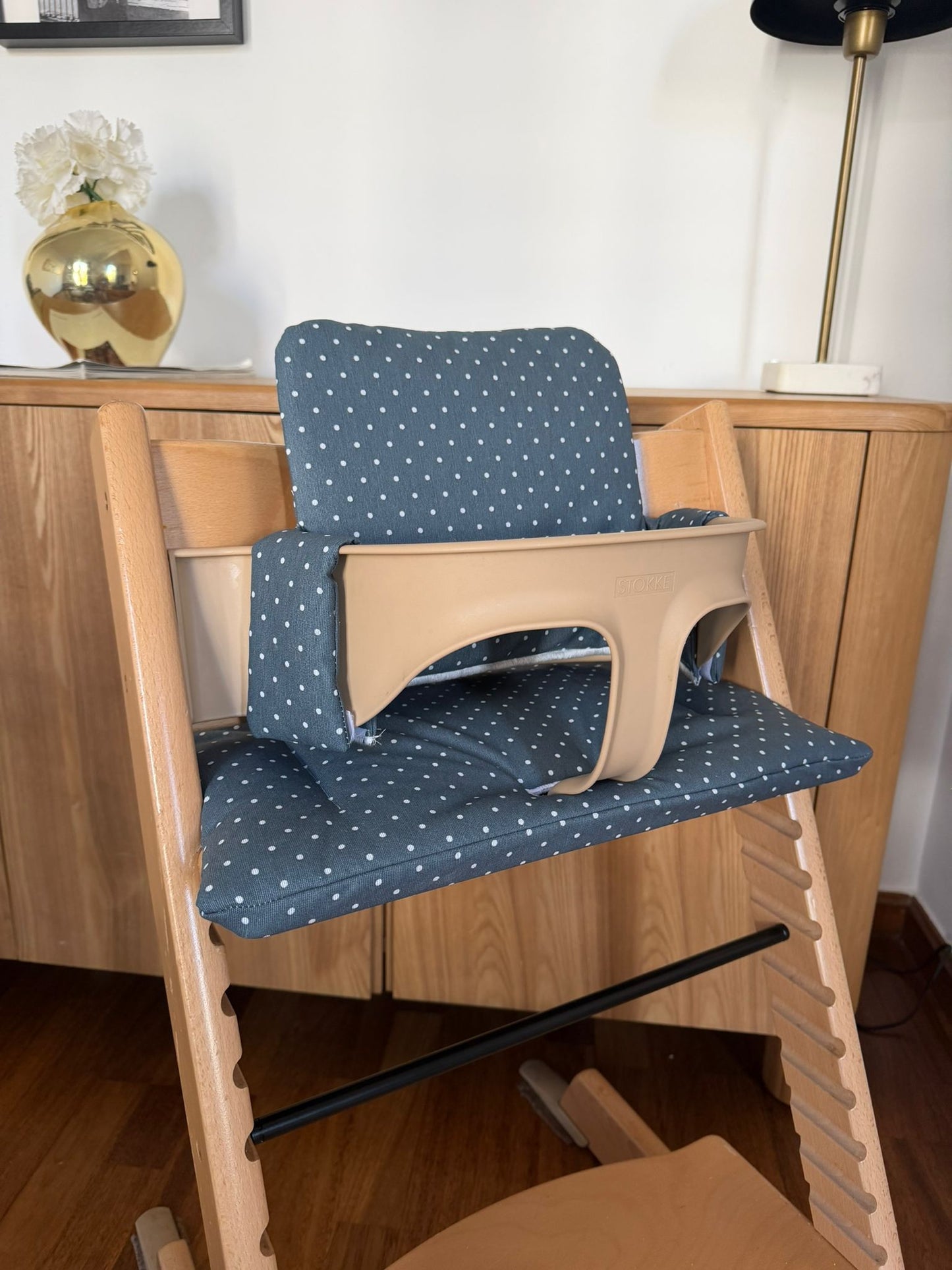 Waterproof Cushion Set - Wipe Clean, compatible with Stokke Tripp Trapp highchair- Green Polka Dot
