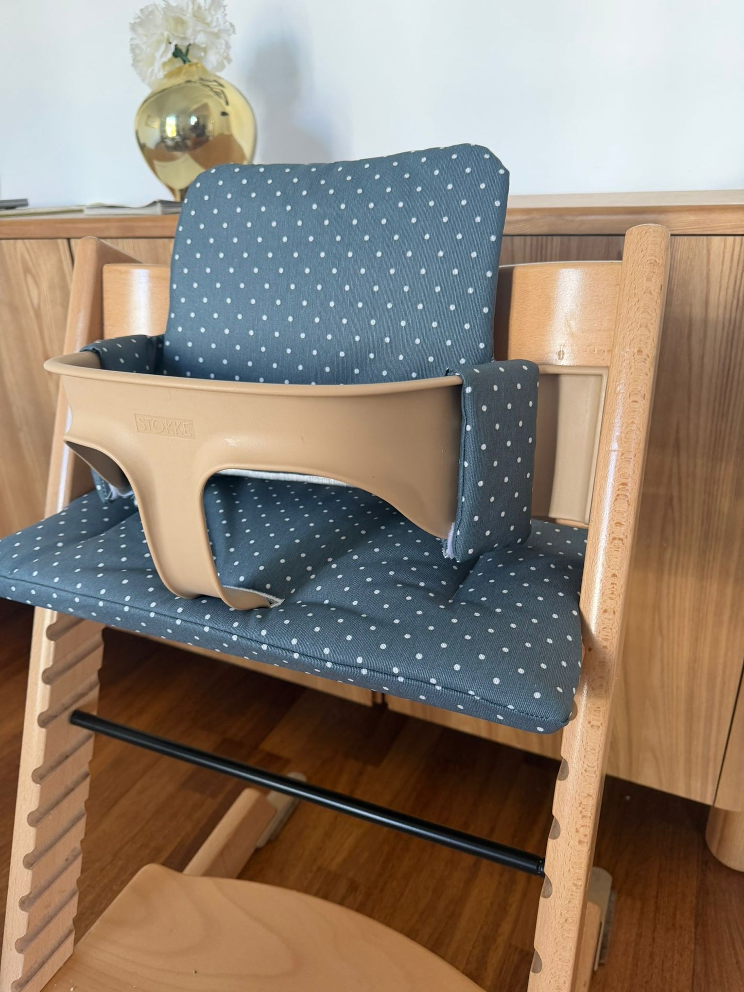 Waterproof Cushion Set - Wipe Clean, compatible with Stokke Tripp Trapp highchair- Green Polka Dot