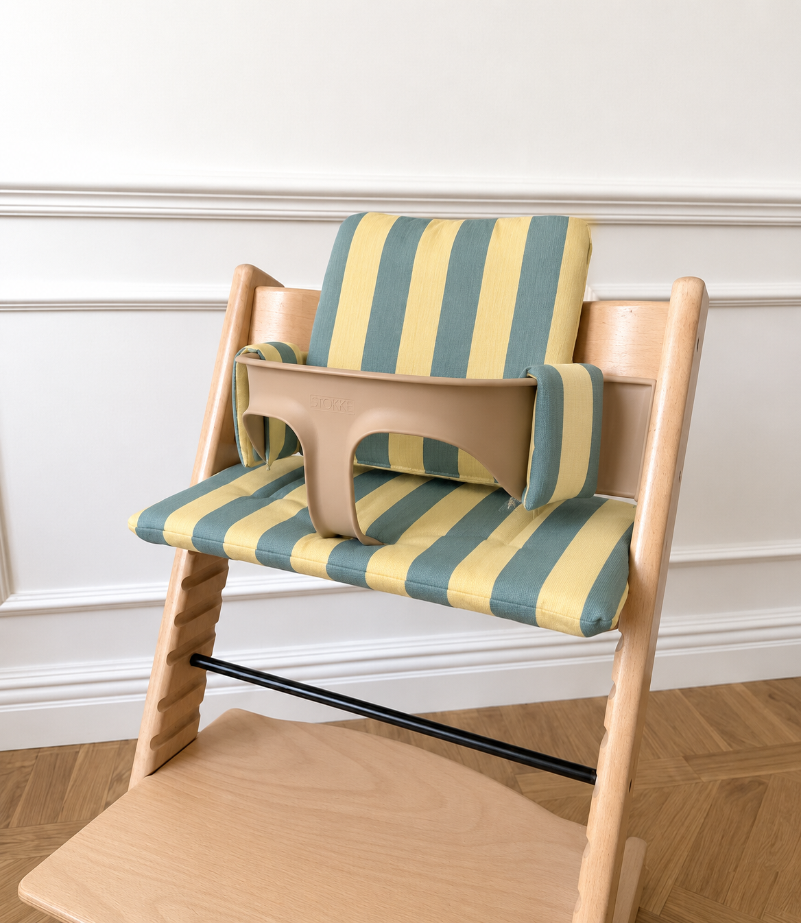 St. Tropez Striped Cushion Set Waterproof compatible with Stokke Tripp Trapp Highchair- Green Yellow