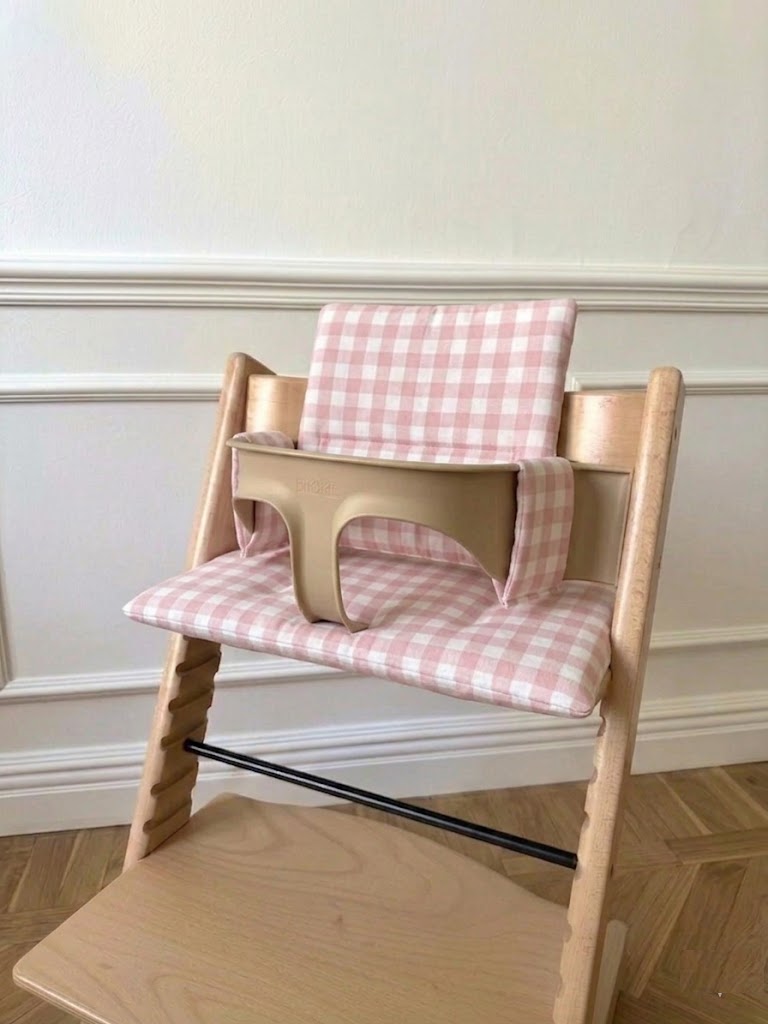 Waterproof Wipe Clean High Chair Cushion | Compatible with Stokke Tripp Trapp | Vichy Gingham Pink