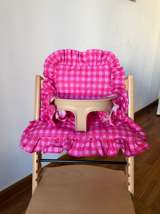 Ruffles Cushion Set Waterproof compatible with Stokke Tripp Trapp Highchair- Vichy gingham pink