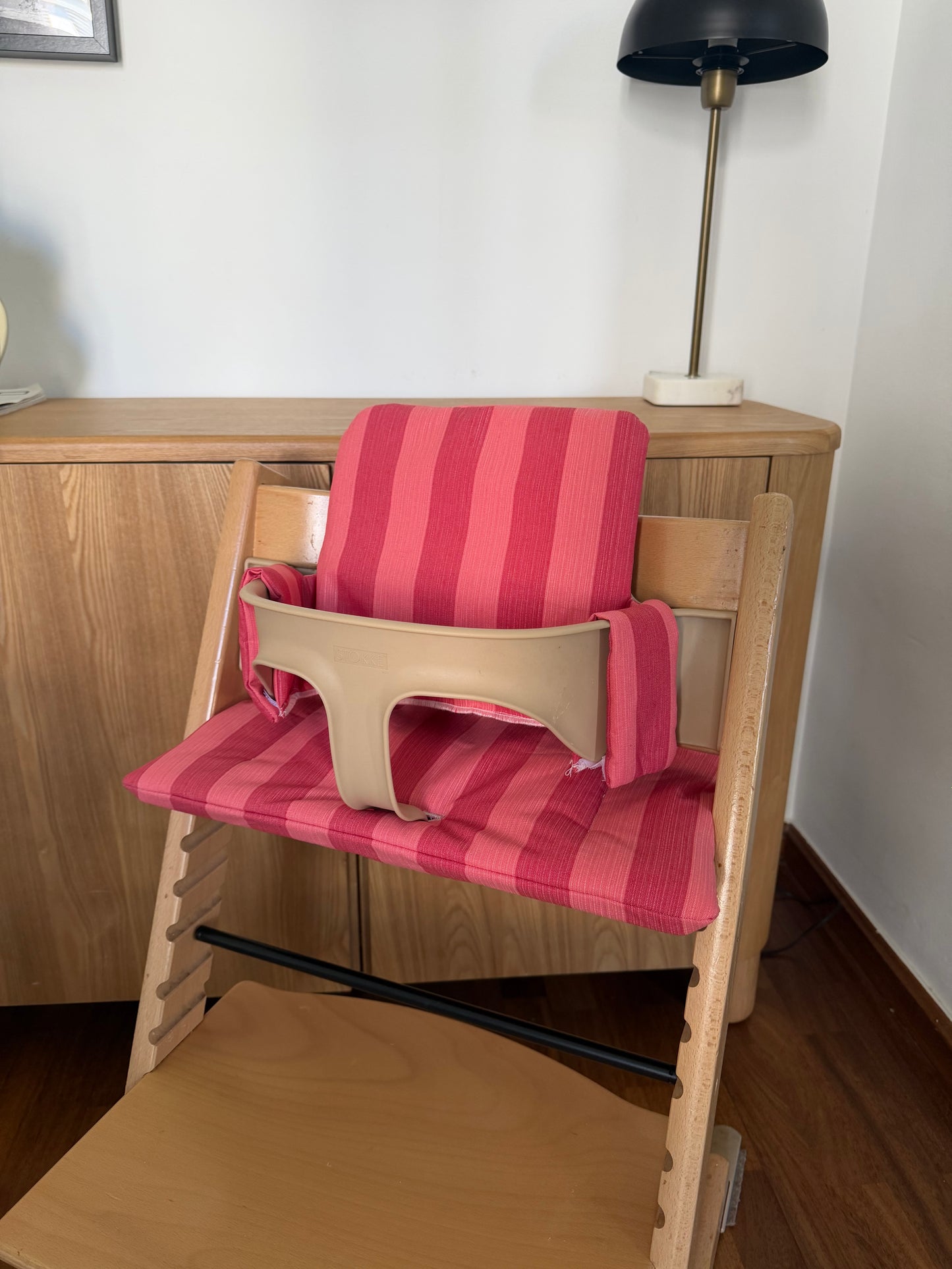 St. Tropez Striped Cushion Set Waterproof compatible with Stokke Tripp Trapp Highchair- Pink on Pink