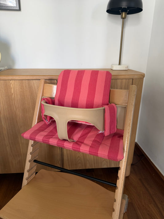 St. Tropez Striped Cushion Set Waterproof compatible with Stokke Tripp Trapp Highchair- Pink on Pink