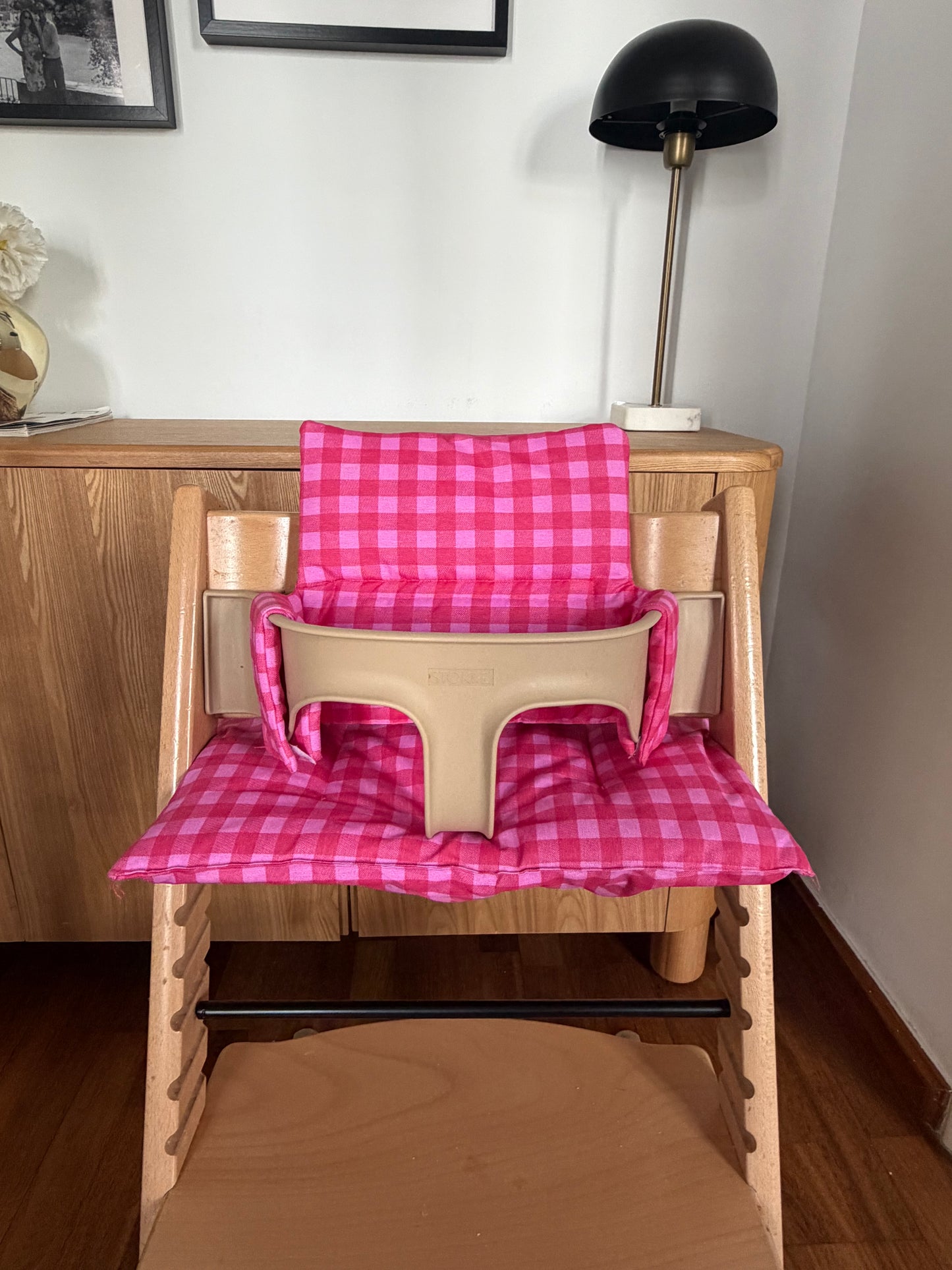 Cushion Set Waterproof compatible with Stokke Tripp Trapp Highchair- Vichy gingham pink