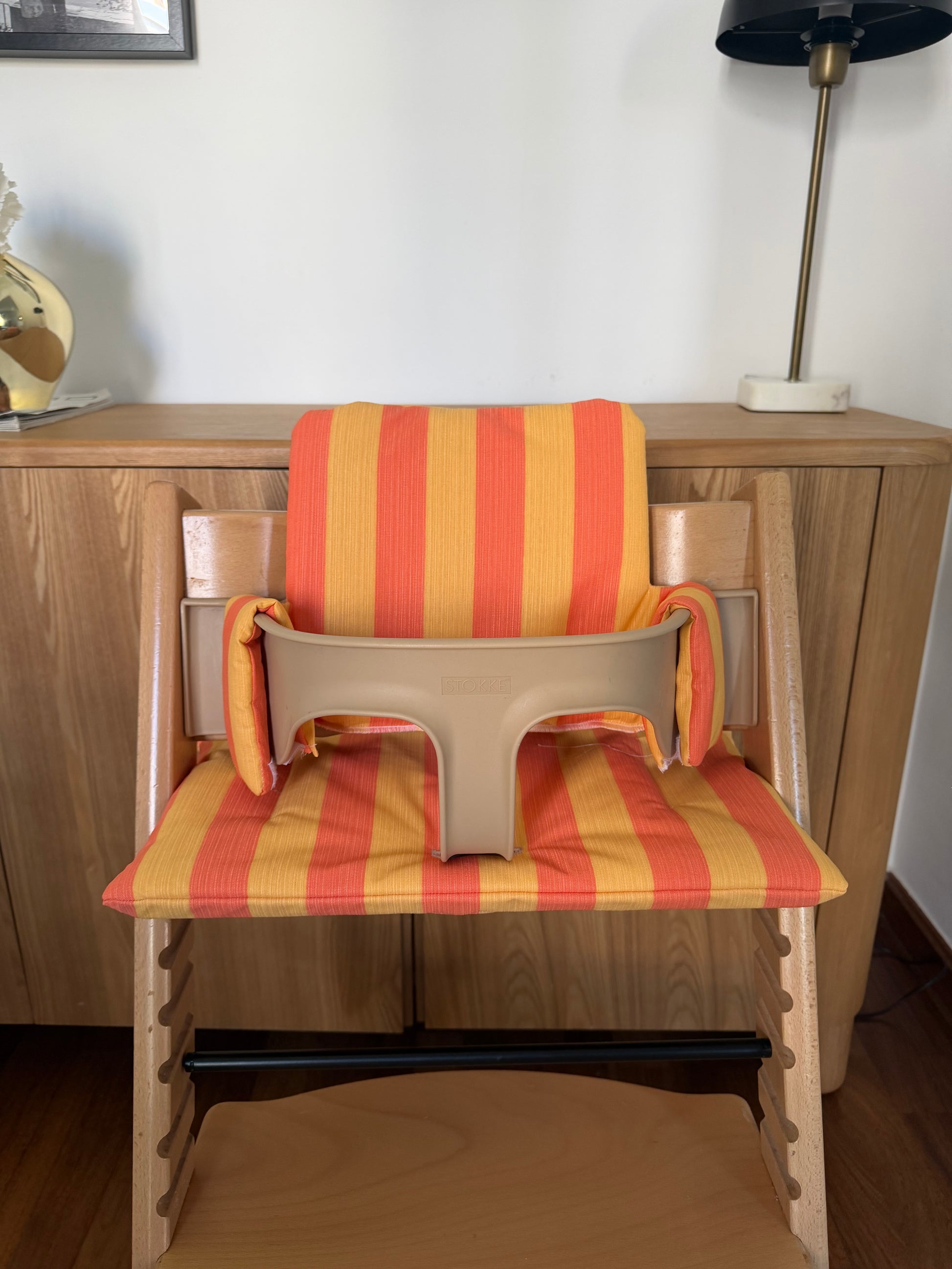 stokke kinderzeat St. Tropez Striped Cushion Set Waterproof compatible with Stokke Tripp Trapp Highchair- orange yellow