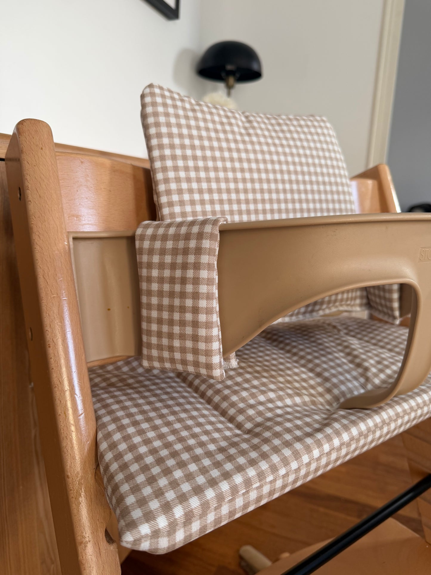 Waterproof Vichy Gingham Cushion Set for Stokke Tripp Trapp Highchair- beige