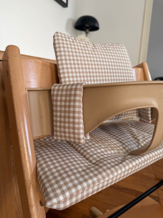 Waterproof Vichy Gingham Cushion Set for Stokke Tripp Trapp Highchair- beige