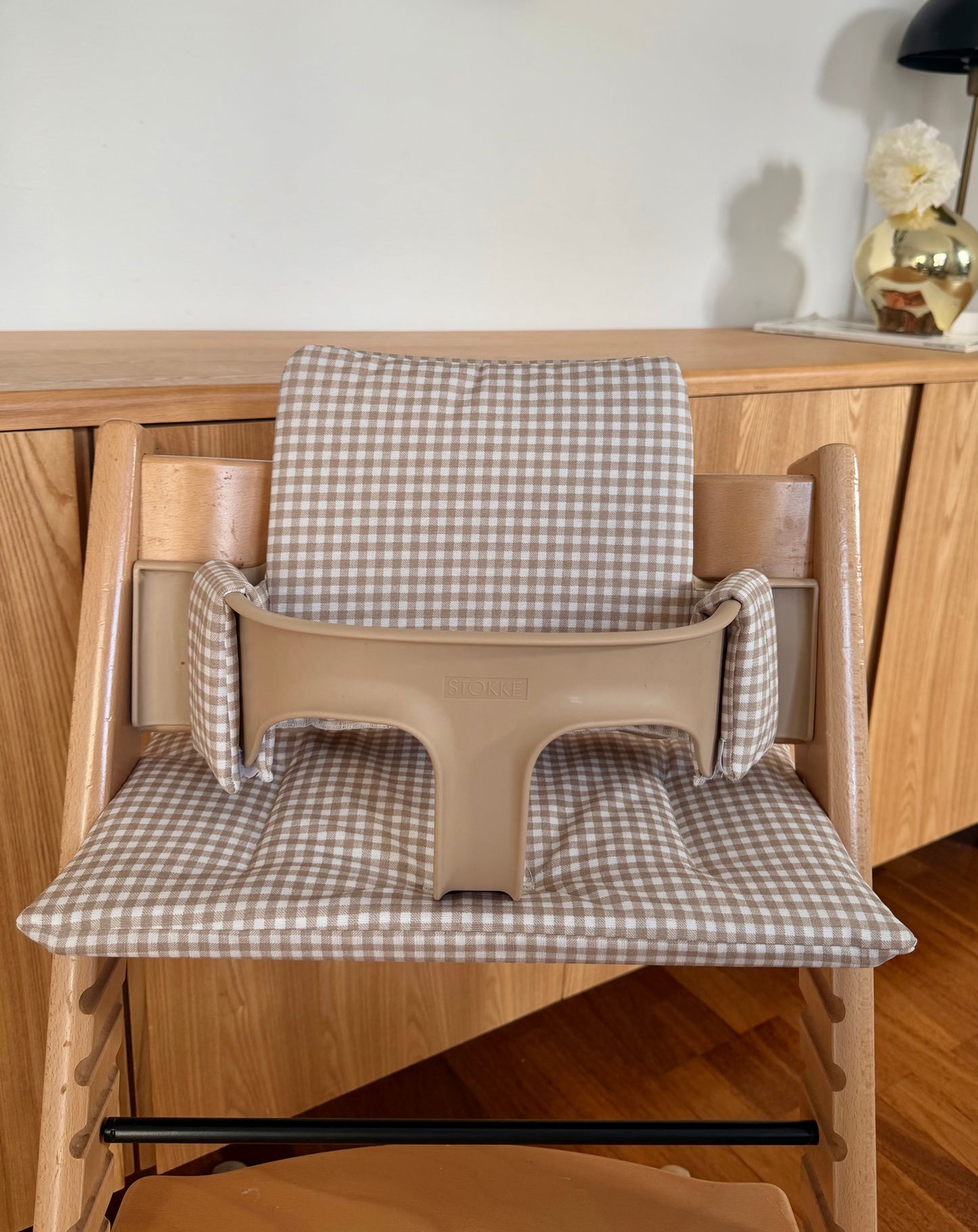 Waterproof Vichy Gingham Cushion Set for Stokke Tripp Trapp Highchair- beige