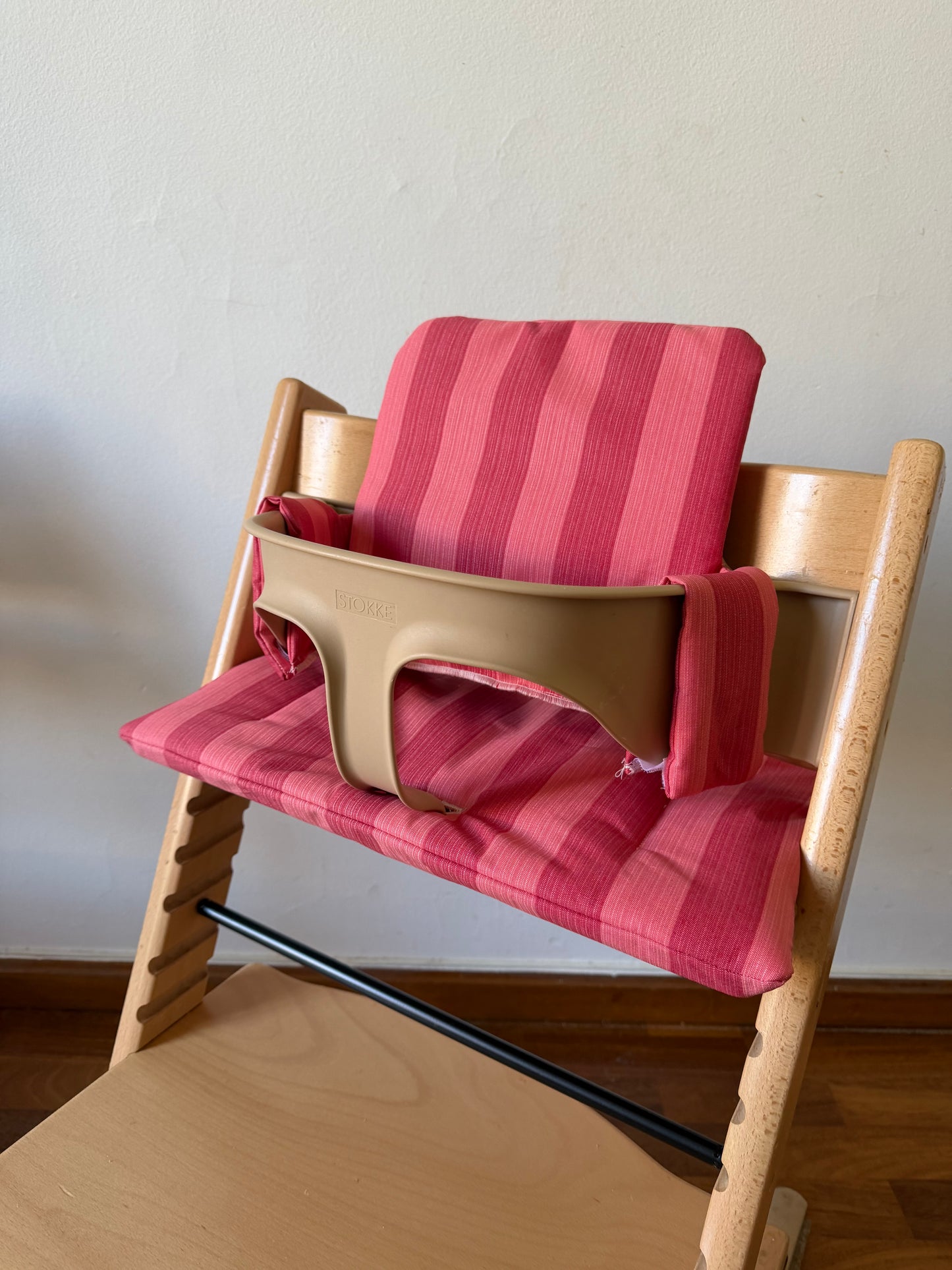 St. Tropez Striped Cushion Set Waterproof compatible with Stokke Tripp Trapp Highchair- Pink on Pink