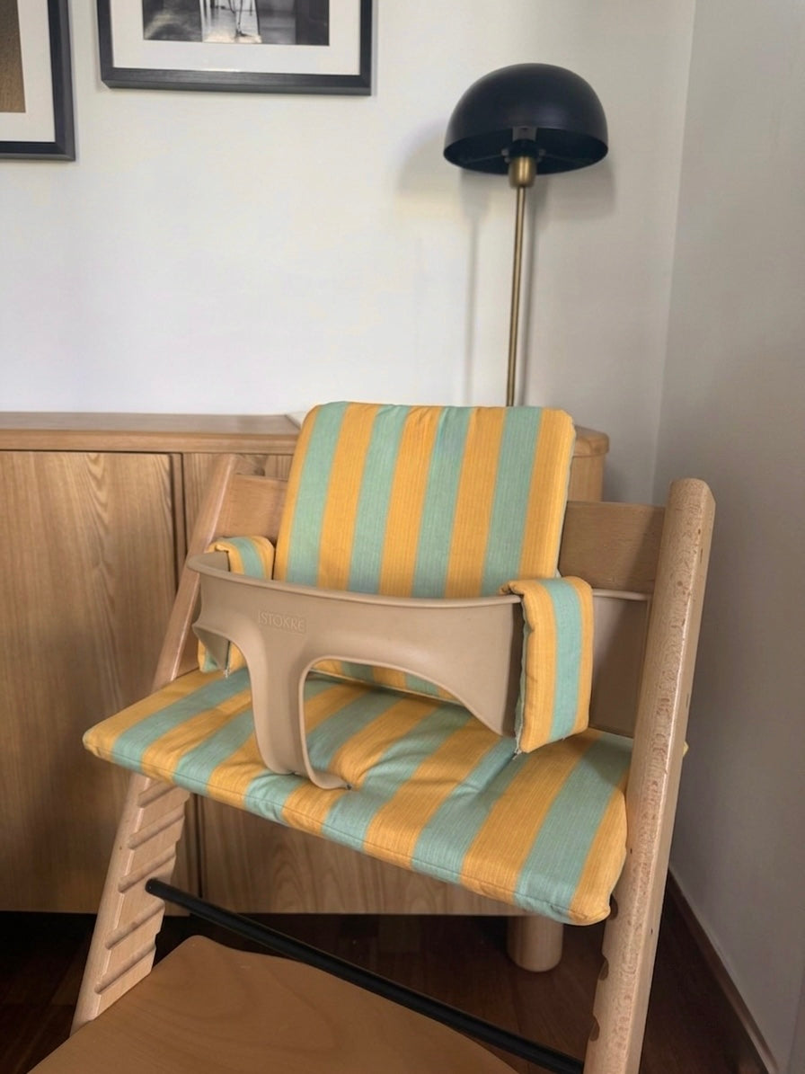 St. Tropez Striped Cushion Set Waterproof compatible with Stokke Tripp Trapp Highchair- yellow mint