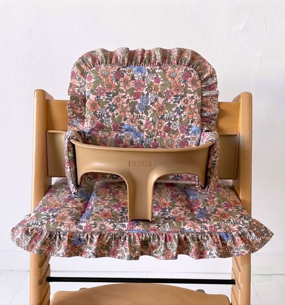 Ruffles Cushion Set Waterproof compatible with Stokke Tripp Trapp Highchair- Vichy gingham Floral
