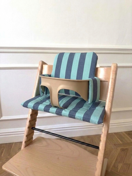 St. Tropez Striped Cushion Set Waterproof compatible with Stokke Tripp Trapp Highchair- Blue