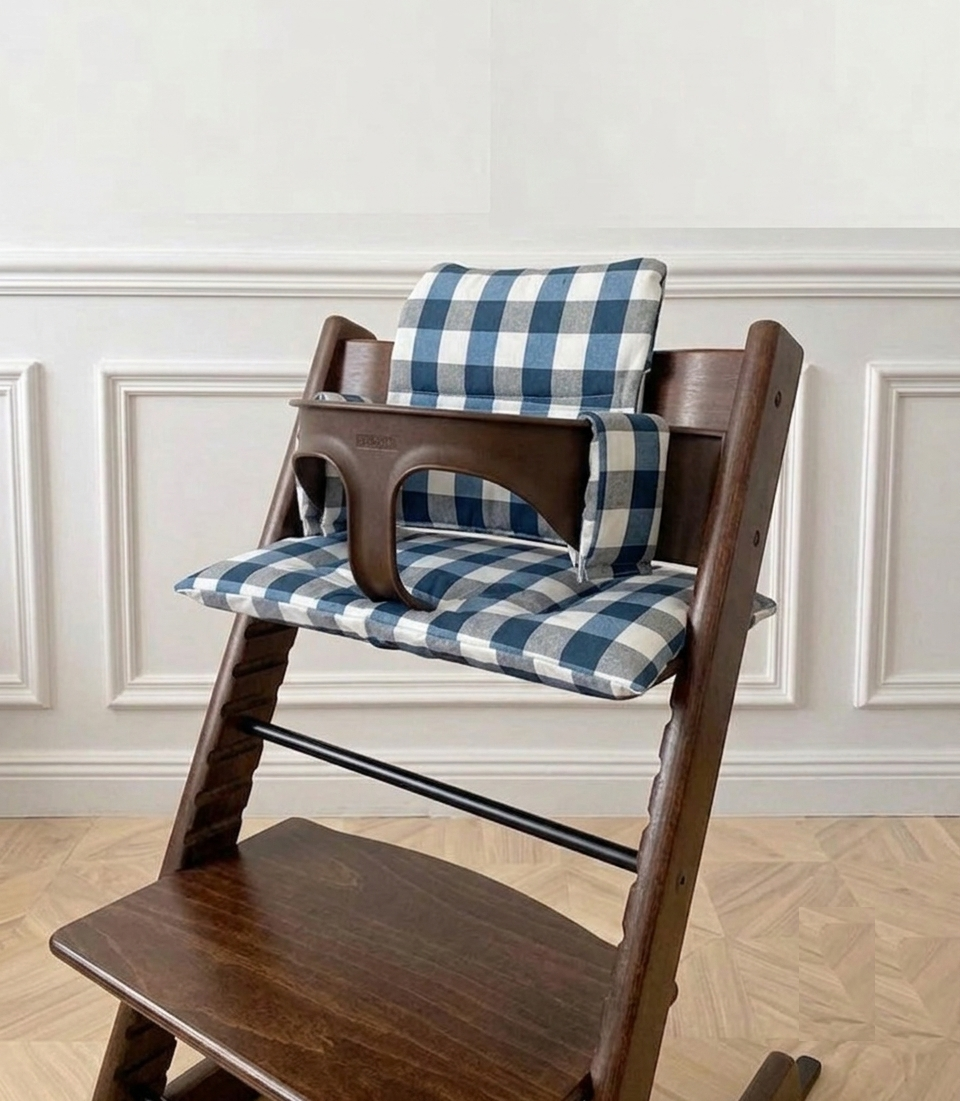 Waterproof Tripp Trapp Cushion | Wipe Clean High Chair Cushion | Compatible with Stokke Tripp Trapp | Blue Gingham