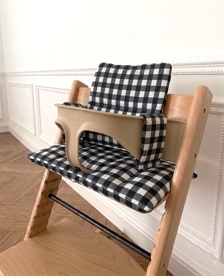 Waterproof Highchair Cushion Set compatible with Stokke Tripp Trapp highchair- Black Gingham Vichy