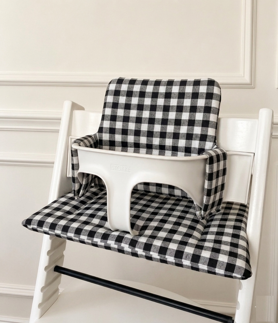 Waterproof Highchair Cushion Set compatible with Stokke Tripp Trapp highchair- Black Gingham Vichy