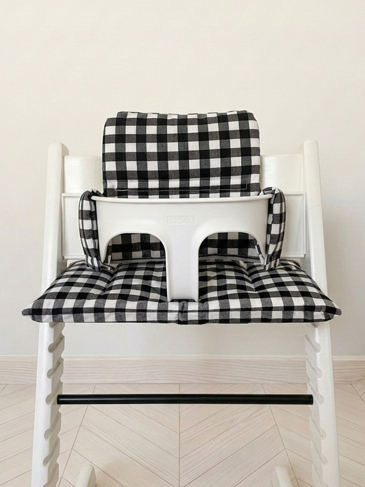 Waterproof Highchair Cushion Set compatible with Stokke Tripp Trapp highchair- Black Gingham Vichy