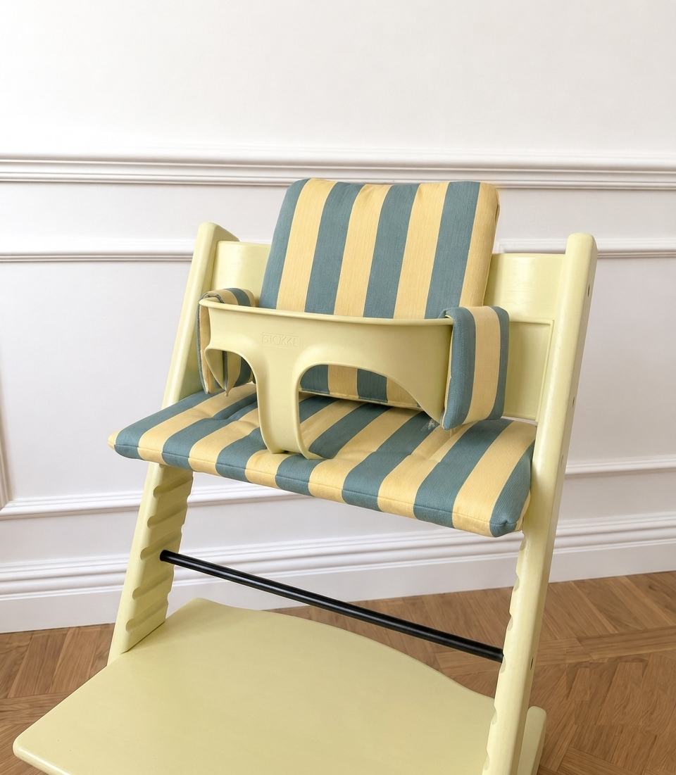 St. Tropez Striped Cushion Set Waterproof compatible with Stokke Tripp Trapp Highchair- Green Yellow