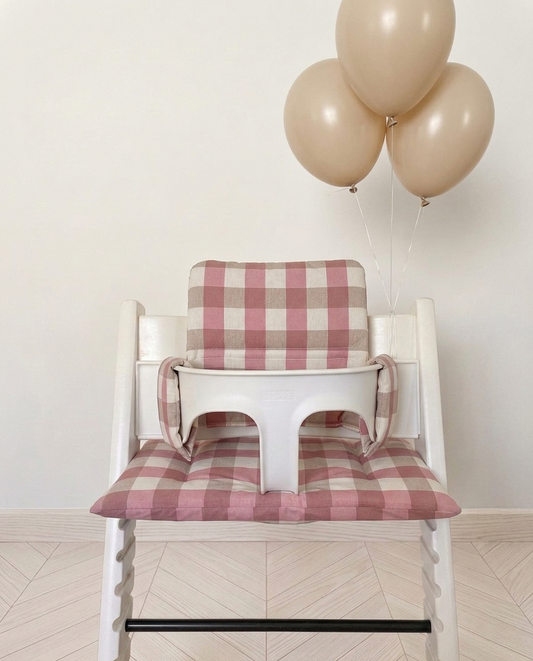 Large Pink Plaid Cushion Set Waterprood compatible with Stokke Tripp Trapp Highchair