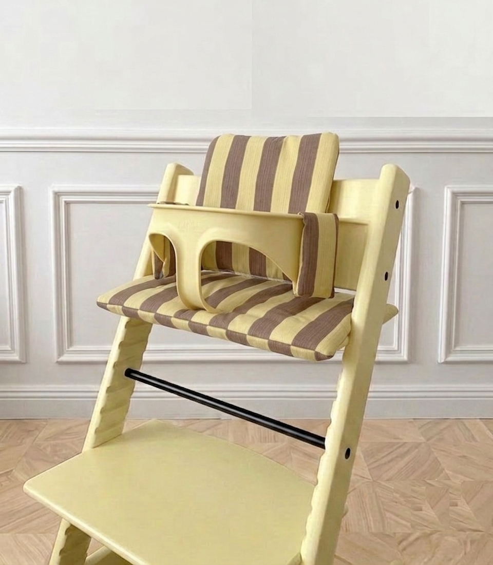 St. Tropez Striped Cushion Set Waterproof compatible with Stokke Tripp Trapp Highchair- brown yellow