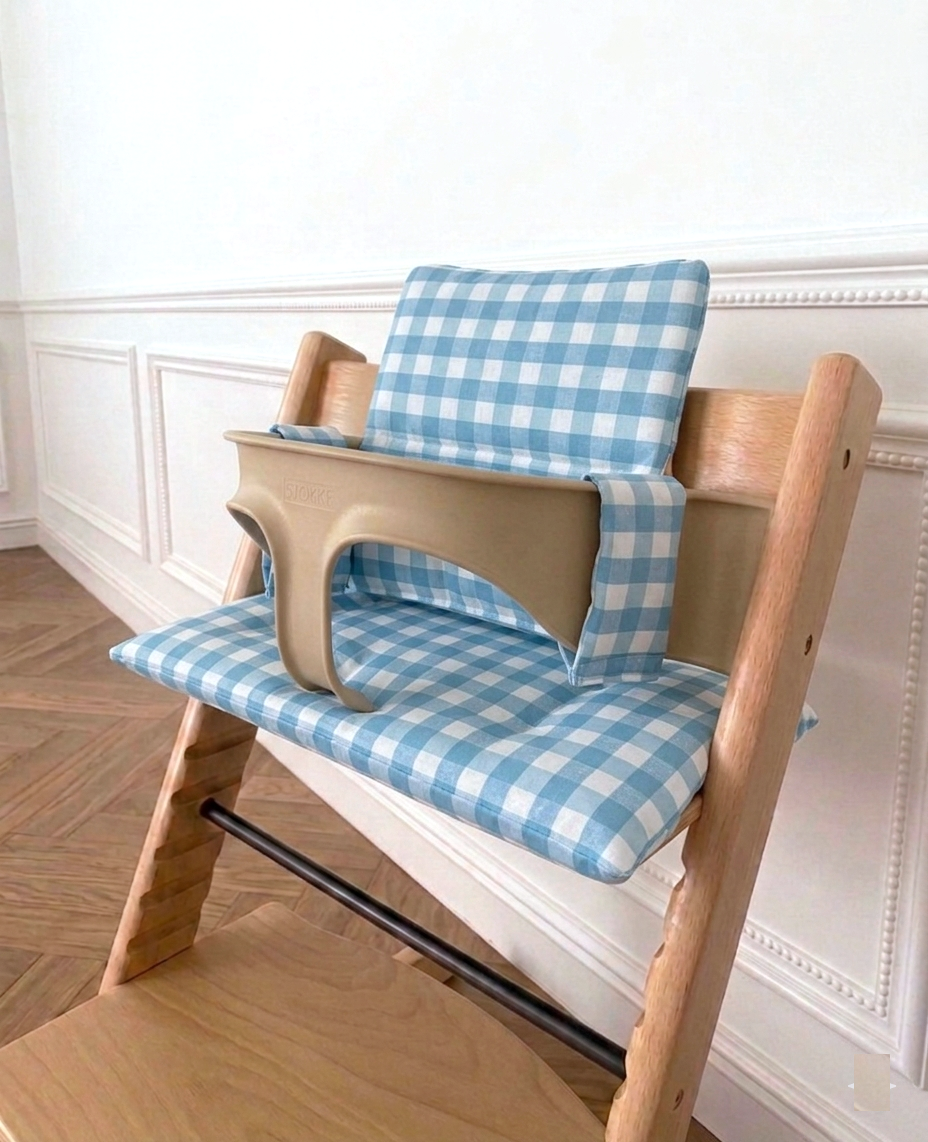Waterproof Cushion Set Compatible with Stokke Tripp Trapp Highchair- Blue Gingham Vichy