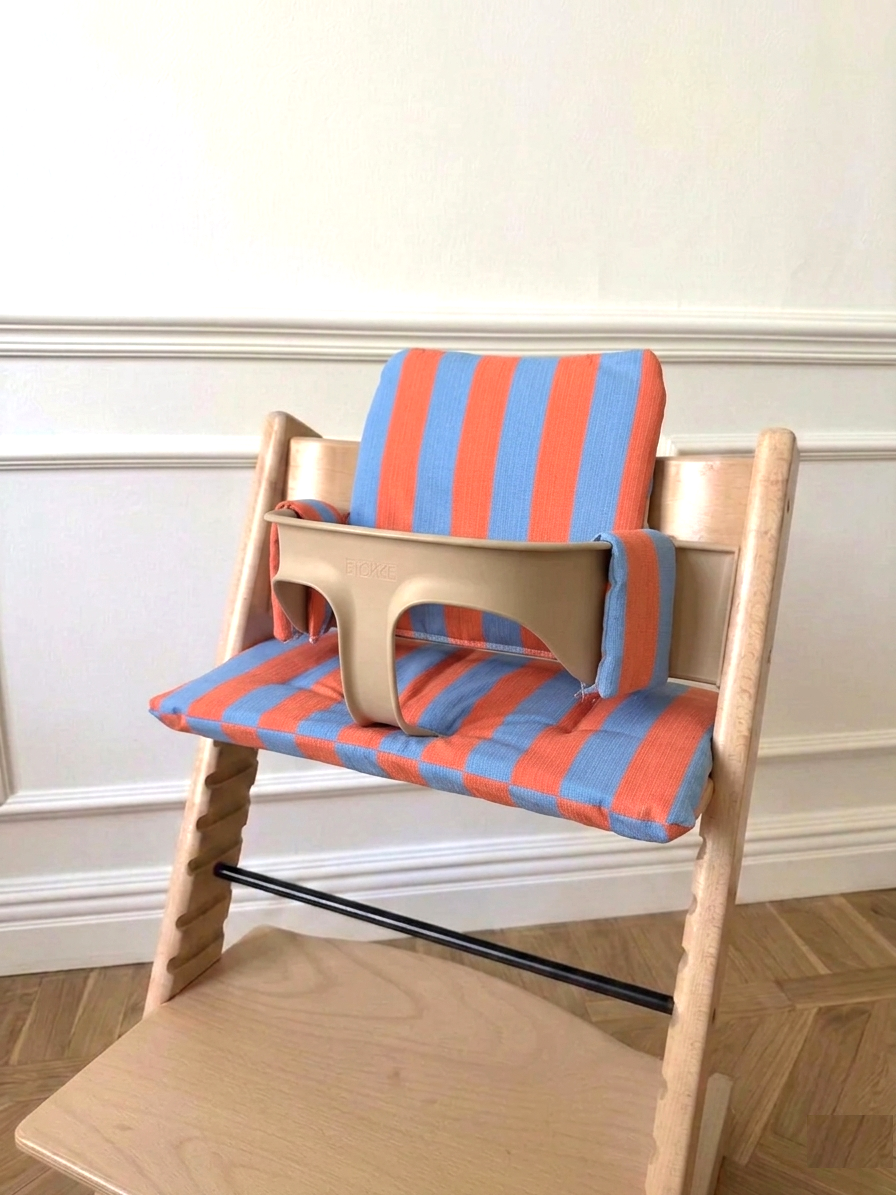 St. Tropez Striped Cushion Set Waterproof compatible with Stokke Tripp Trapp Highchair- Orange Blue