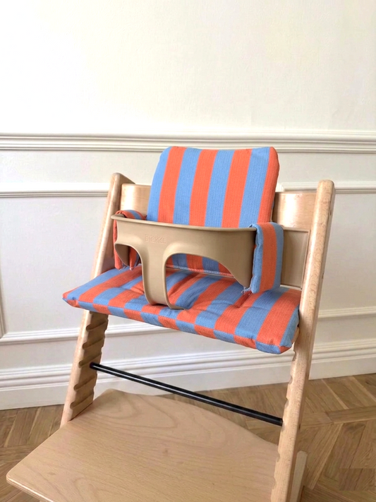 St. Tropez Striped Cushion Set Waterproof compatible with Stokke Tripp Trapp Highchair- Orange Blue