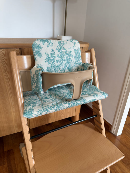 Waterproof Highchair Cushion Set - Wipe Clean, compatible with Stokke Tripp Trapp highchair- yellow (teal)