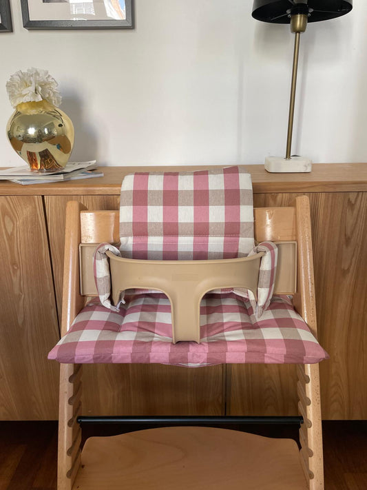 Cushion Set Waterproof compatible with Stokke Tripp Trapp Highchair- Pink Plaid