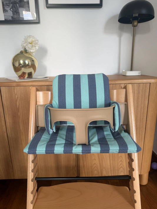 St. Tropez Striped Cushion Set Waterproof compatible with Stokke Tripp Trapp Highchair- Blue