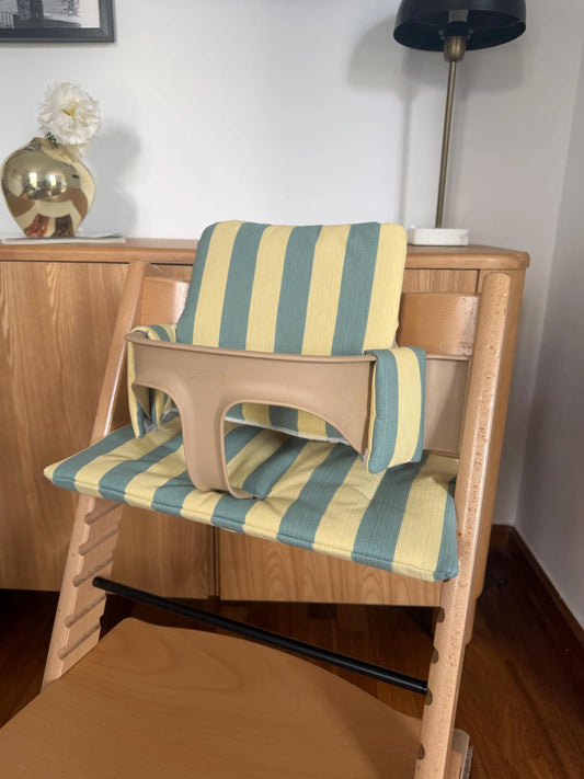 St. Tropez Striped Cushion Set Waterproof compatible with Stokke Tripp Trapp Highchair- Green Yellow