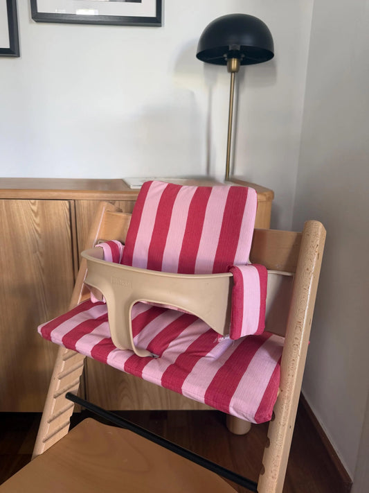St. Tropez Striped Cushion Set Waterproof compatible with Stokke Tripp Trapp Highchair- Pink