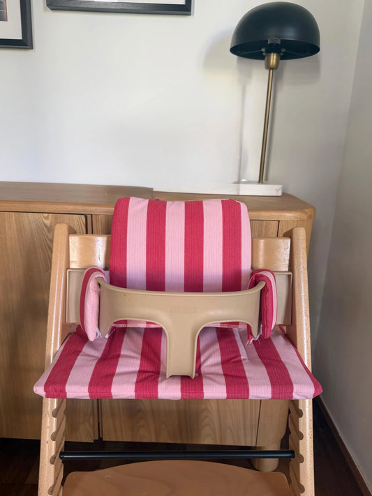 St. Tropez Striped Cushion Set Waterproof compatible with Stokke Tripp Trapp Highchair- Pink