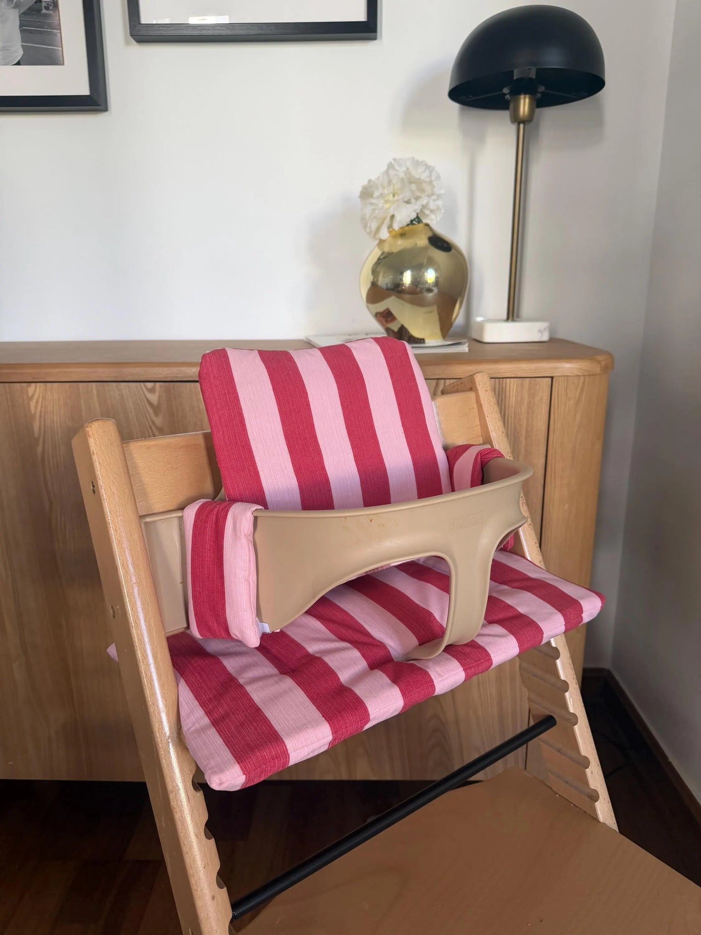 St. Tropez Striped Cushion Set Waterproof compatible with Stokke Tripp Trapp Highchair- Pink
